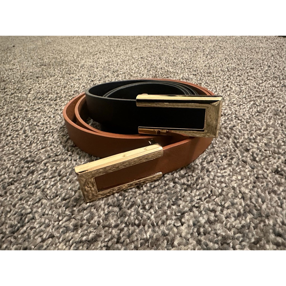 Women's Belts One Size Black Brown Gold Buckle Set of 2 - Picture 2 of 7